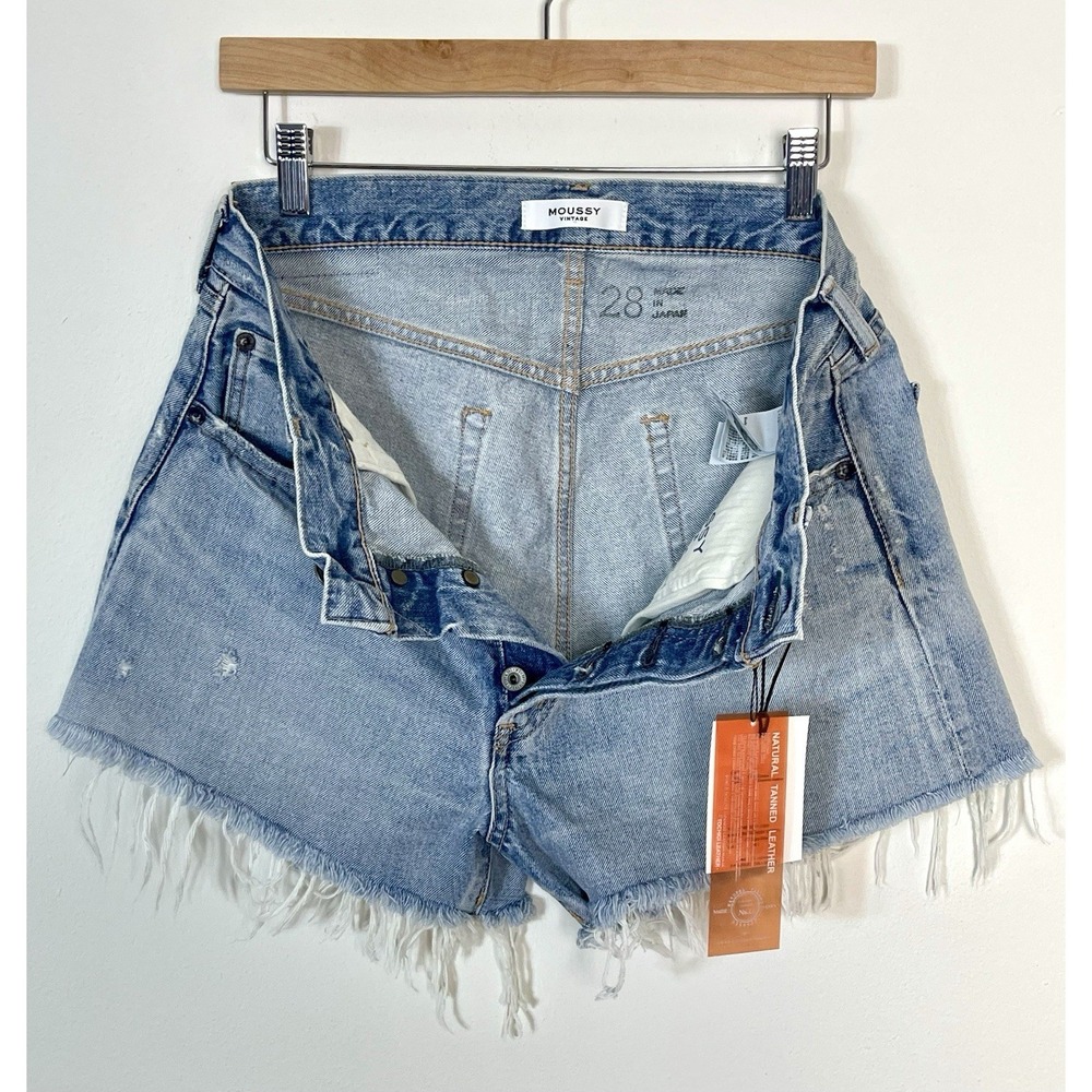New! MOUSSY VINTAGE Mathews Cut Off Short Light Blue Distressed Raw Hem Denim 28 - Picture 10 of 16